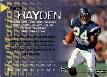 1996 SkyBox SkyMotion #SM23 Aaron Hayden Back
