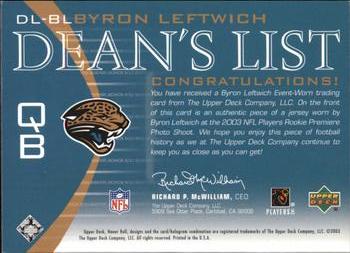 2003 Upper Deck Honor Roll - Dean's List #DL-BL Byron Leftwich Back