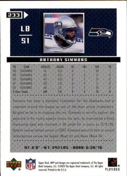 2003 Upper Deck MVP - Silver #233 Anthony Simmons Back