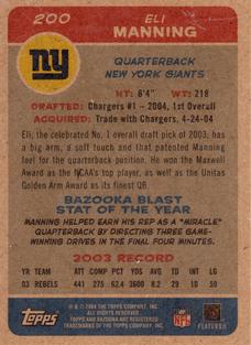 2004 Bazooka - Minis #200 Eli Manning Back