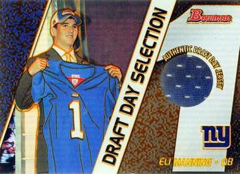 2004 Bowman - Draft Day Selections Relics #DJ-EM Eli Manning Front
