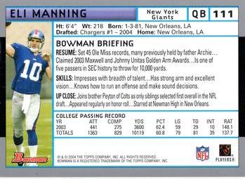 2004 Bowman - First Edition #111 Eli Manning Back