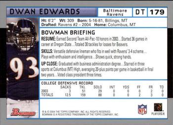 2004 Bowman - First Edition #179 Dwan Edwards Back