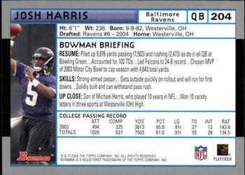 2004 Bowman - First Edition #204 Josh Harris Back