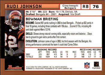2004 Bowman - Gold #76 Rudi Johnson Back