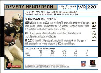 2004 Bowman - Uncirculated White #220 Devery Henderson Back
