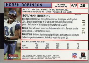2004 Bowman Chrome - Refractors #29 Koren Robinson Back