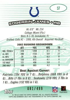 2004 Bowman's Best - Green #57 Edgerrin James Back