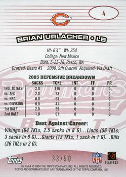 2004 Bowman's Best - Red #4 Brian Urlacher Back