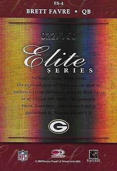 2004 Donruss Elite - Series Jerseys Silver #ES-4 Brett Favre Back