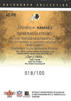 2004 Flair - Autograph Collection Silver #AC-PRA Patrick Ramsey Back