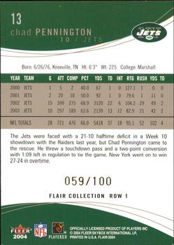 2004 Flair - Collection Row 1 #13 Chad Pennington Back