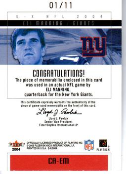 2004 Fleer E-X - Clearly Authentics Oversized Patch Bronze #CA-EM Eli Manning Back