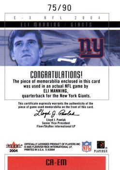 2004 Fleer E-X - Clearly Authentics Patch Silver #CA-EM Eli Manning Back