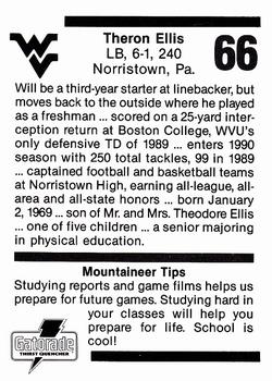 1990 West Virginia Mountaineers Program Cards #NNO Theron Ellis Back