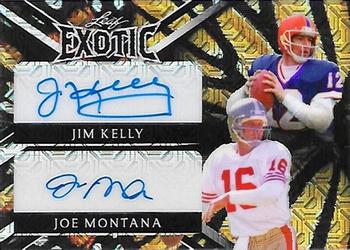 2023 Leaf Exotic - Dual Autographs Mojo Butterfly #DA-8 Jim Kelly / Joe Montana Front