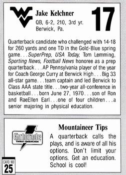 1992 West Virginia Mountaineers Program Cards #25 Jake Kelchner Back