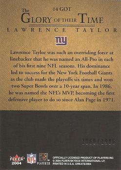 2004 Fleer Greats of the Game - Glory of Their Time #14 GOT Lawrence Taylor Back