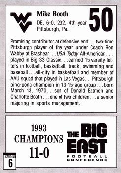 1993 West Virginia Mountaineers Big East Champions #6 Mike Booth Back