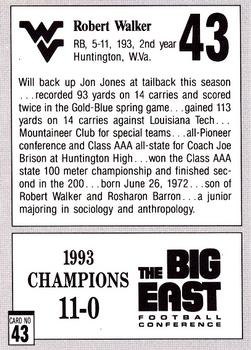 1993 West Virginia Mountaineers Big East Champions #43 Robert Walker Back