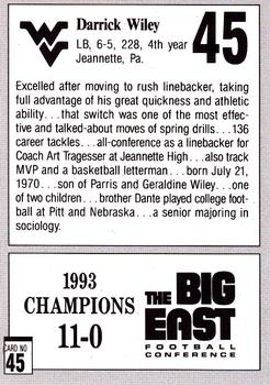 1993 West Virginia Mountaineers Big East Champions #45 Darrick Wiley Back