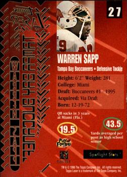 1996 Topps Laser #27 Warren Sapp Back