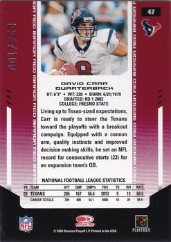 2004 Leaf Certified Materials - Mirror Red #47 David Carr Back