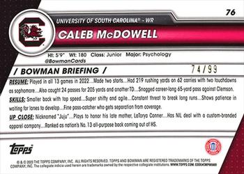 2023 Bowman University Chrome - Green Shimmer Refractor #76 Caleb McDowell Back