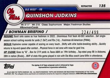 2023 Bowman University Chrome - Chrome Prospect Autographs #135 Quinshon Judkins Back