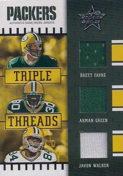 2004 Leaf Rookies & Stars - Triple Threads #TT-10 Brett Favre / Ahman Green / Javon Walker Front