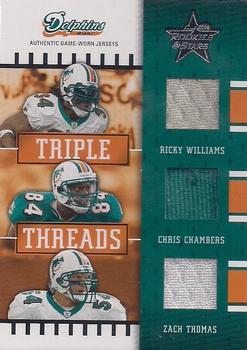 2004 Leaf Rookies & Stars - Triple Threads #TT-15 Ricky Williams / Chris Chambers / Zach Thomas Front