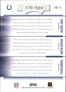 2004 Playoff Absolute Memorabilia - Team Trios #TTR-11 Edgerrin James / Peyton Manning / Marvin Harrison Back