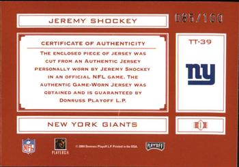 2004 Playoff Absolute Memorabilia - Tools of the Trade Material Jersey #TT-39 Jeremy Shockey Back