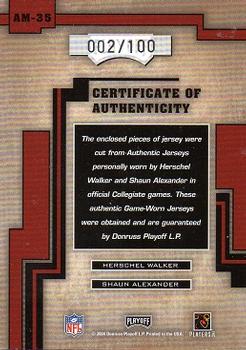 2004 Playoff Honors - Alma Mater Materials #AM-35 Herschel Walker / Shaun Alexander Back