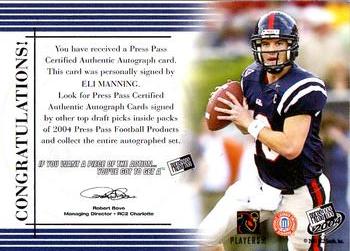 2004 Press Pass - Autographs Bronze #NNO Eli Manning Back