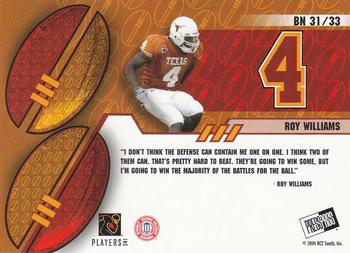 2004 Press Pass - Big Numbers Collectors Series #BN31 Roy Williams Back