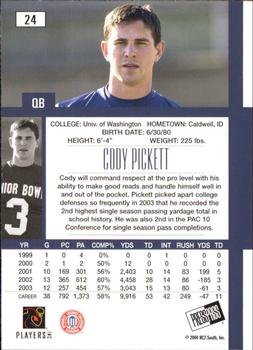 2004 Press Pass SE - First Down Gold #24 Cody Pickett Back