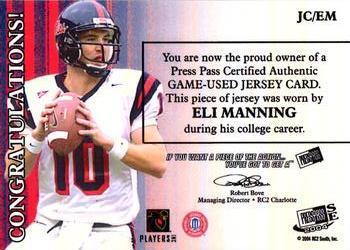 2004 Press Pass SE - Game Used Jerseys Gold #JCEM Eli Manning Back