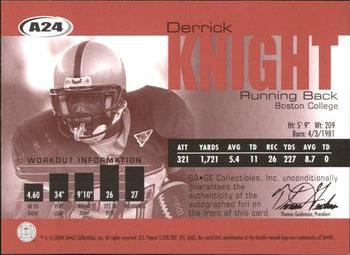 2004 SAGE - Autographs Bronze #A24 Derrick Knight Back