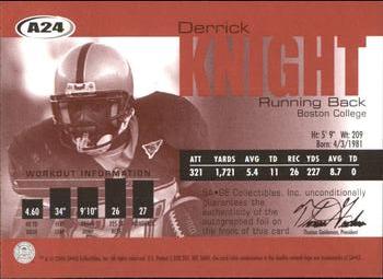 2004 SAGE - Autographs Silver #A24 Derrick Knight Back