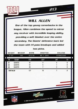 2004 Score - Glossy #213 Will Allen Back