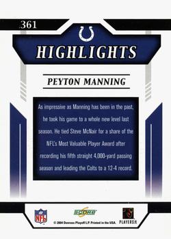 2004 Score - Glossy #361 Peyton Manning Back