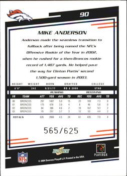 2004 Score - Scorecard #90 Mike Anderson Back