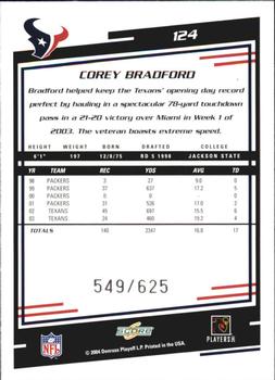 2004 Score - Scorecard #124 Corey Bradford Back