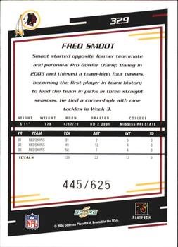 2004 Score - Scorecard #329 Fred Smoot Back