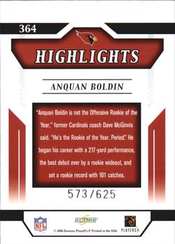 2004 Score - Scorecard #364 Anquan Boldin Back