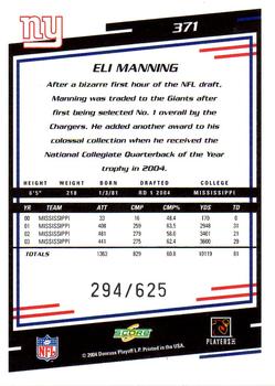 2004 Score - Scorecard #371 Eli Manning Back