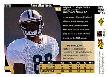 1997 Collector's Choice #542 Andre Hastings Back