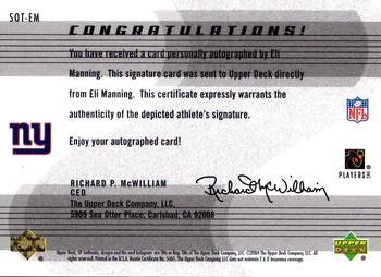 2004 SP Authentic - Sign of the Times #SOT-EM Eli Manning Back