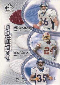 2004 SP Game Used - Authentic Fabrics Triples #AF3-PBL Jake Plummer / Champ Bailey / Ashley Lelie Front